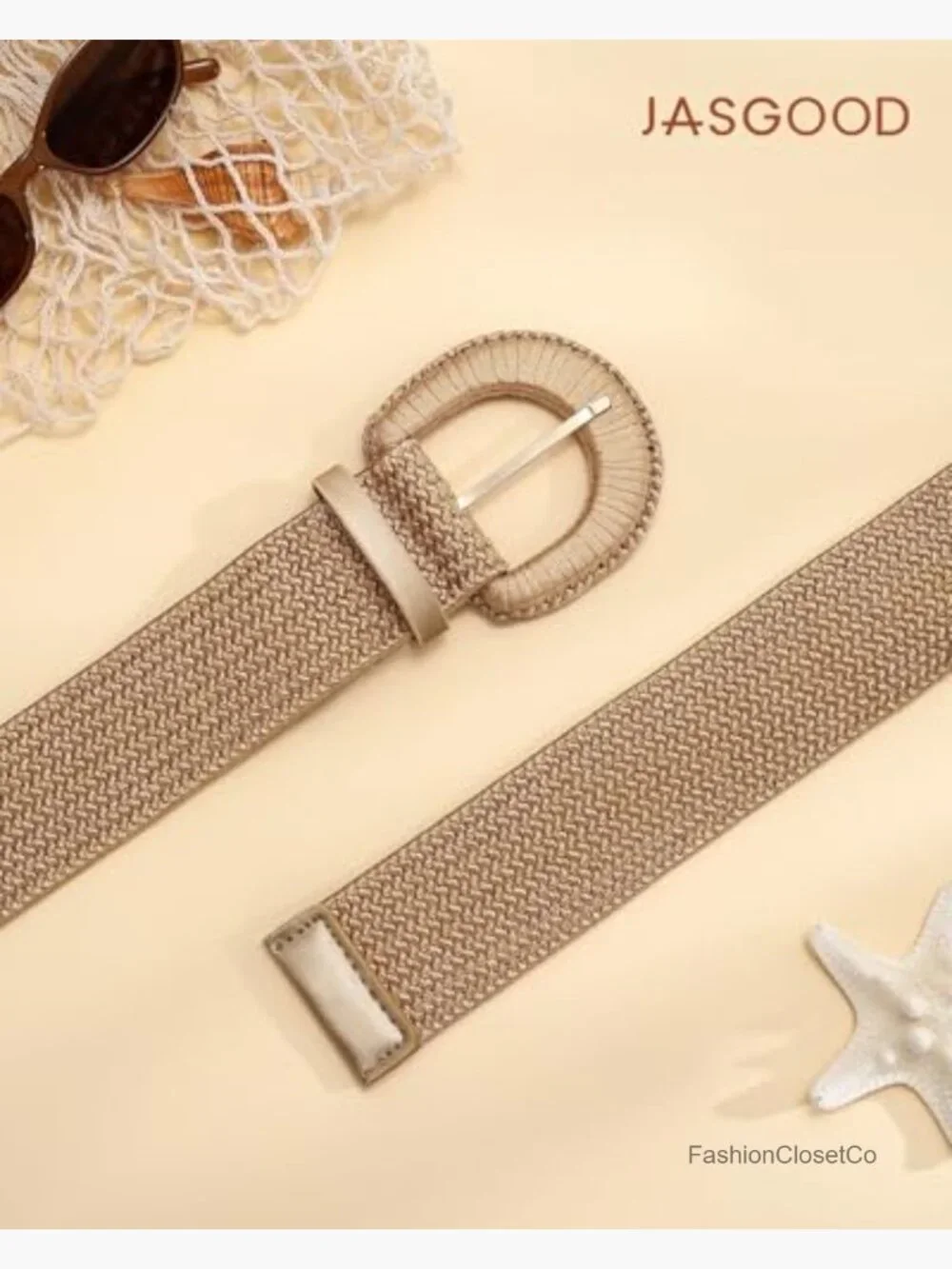 Wide Elastic Boho Belt Rope Woven Stretch Braided Waist Belt Chunky Buckle